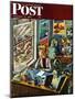 "Travel Agent at Desk," Saturday Evening Post Cover, February 12, 1949-Constantin Alajalov-Mounted Premium Giclee Print