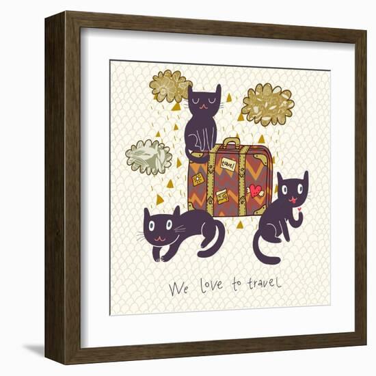 Travel Concept. Cute Cats and Suitcase in Vector-smilewithjul-Framed Art Print