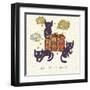 Travel Concept. Cute Cats and Suitcase in Vector-smilewithjul-Framed Art Print