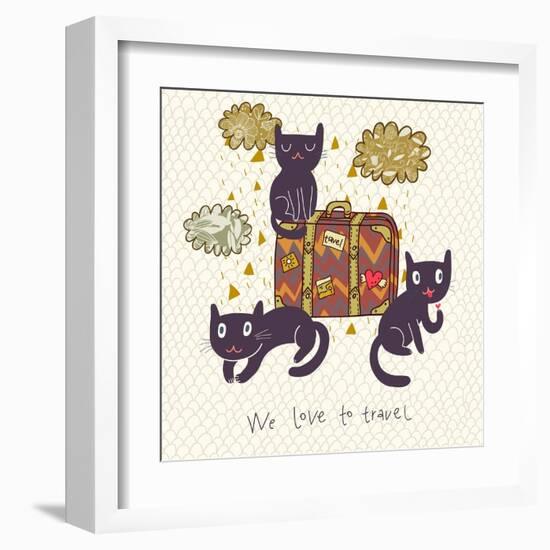 Travel Concept. Cute Cats and Suitcase in Vector-smilewithjul-Framed Art Print