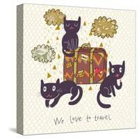 Travel Concept. Cute Cats and Suitcase in Vector-smilewithjul-Stretched Canvas