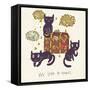 Travel Concept. Cute Cats and Suitcase in Vector-smilewithjul-Framed Stretched Canvas