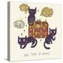 Travel Concept. Cute Cats and Suitcase in Vector-smilewithjul-Stretched Canvas