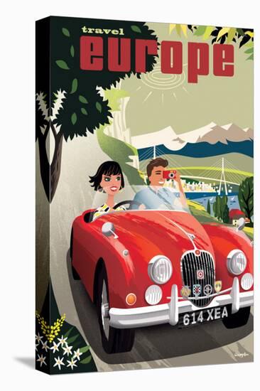 Travel Europe, Red Jaguar-Michael Crampton-Stretched Canvas