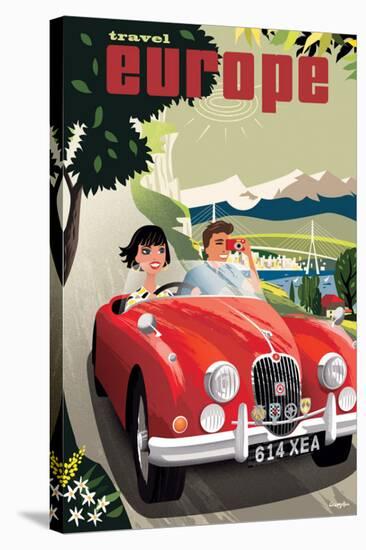 Travel Europe, Red Jaguar-Michael Crampton-Stretched Canvas