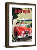 Travel Europe, Red Jaguar-Michael Crampton-Framed Art Print