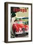 Travel Europe, Red Jaguar-Michael Crampton-Framed Art Print