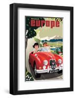 Travel Europe, Red Jaguar-Michael Crampton-Framed Art Print