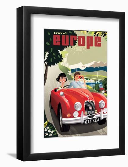 Travel Europe, Red Jaguar-Michael Crampton-Framed Art Print