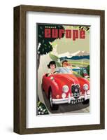 Travel Europe, Red Jaguar-Michael Crampton-Framed Art Print