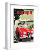 Travel Europe, Red Jaguar-Michael Crampton-Framed Art Print