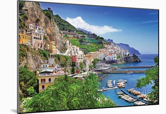 Travel In Italy Series - View Of Beautiful Amalfi-null-Mounted Poster