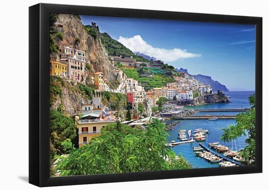 Travel In Italy Series - View Of Beautiful Amalfi-null-Framed Poster