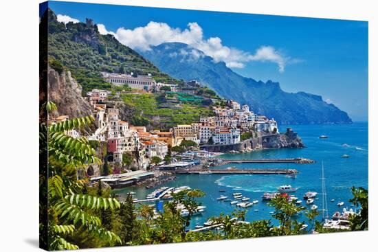 Travel in Italy Series - View of Beautiful Amalfi-Maugli-l-Stretched Canvas