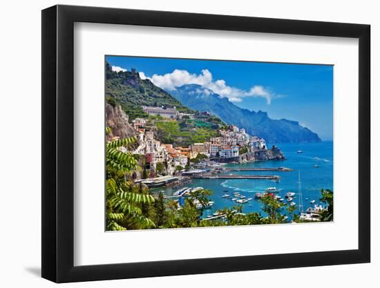 Travel in Italy Series - View of Beautiful Amalfi-Maugli-l-Framed Photographic Print