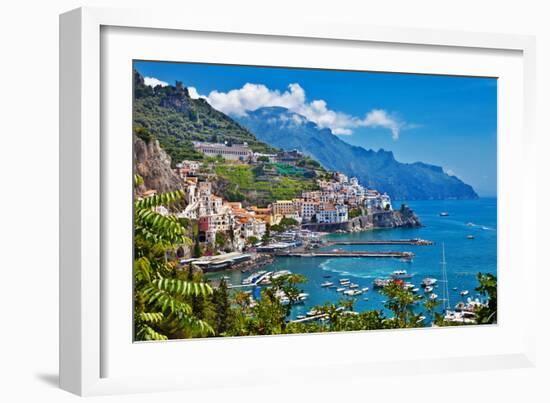 Travel in Italy Series - View of Beautiful Amalfi-Maugli-l-Framed Photographic Print