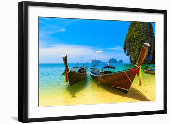 Travel Landscape, Beach With Blue Water And Sky At Summer-SergWSQ-Framed Photographic Print