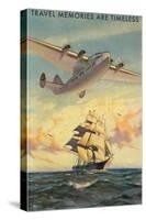 Travel Memories are Timeless, Airplane and Sailing Ship-null-Stretched Canvas