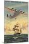 Travel Memories are Timeless, Airplane and Sailing Ship-null-Mounted Art Print