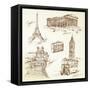 Travel Over Europe - Hand Drawn Collection-canicula-Framed Stretched Canvas