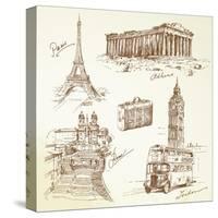 Travel Over Europe - Hand Drawn Collection-canicula-Stretched Canvas