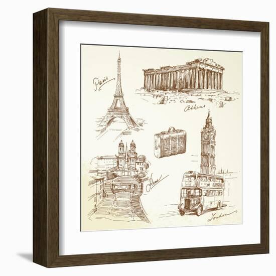 Travel Over Europe - Hand Drawn Collection-canicula-Framed Art Print