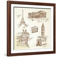 Travel Over Europe - Hand Drawn Collection-canicula-Framed Art Print