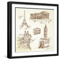 Travel Over Europe - Hand Drawn Collection-canicula-Framed Art Print