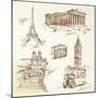 Travel Over Europe - Hand Drawn Collection-canicula-Mounted Art Print