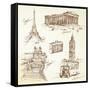 Travel Over Europe - Hand Drawn Collection-canicula-Framed Stretched Canvas