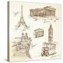 Travel Over Europe - Hand Drawn Collection-canicula-Stretched Canvas