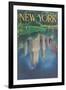 Travel Poster, Central Park, New York City-null-Framed Art Print