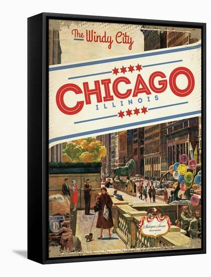 Travel Poster - Chicago-The Saturday Evening Post-Framed Stretched Canvas