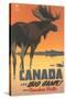 Travel Poster for Canada, Moose-null-Stretched Canvas