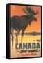 Travel Poster for Canada, Moose-null-Framed Stretched Canvas