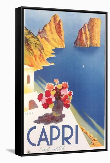 Travel Poster for Capri-null-Framed Stretched Canvas