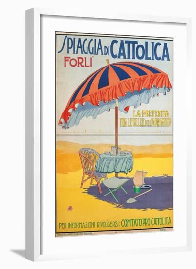 Travel Poster for Spiaggia di Cattolica,Italian Riviera, Unknown Artist, 20th c. Private collection-null-Framed Art Print