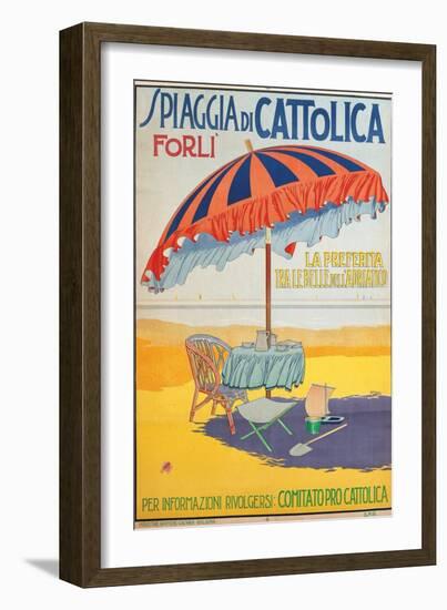 Travel Poster for Spiaggia di Cattolica,Italian Riviera, Unknown Artist, 20th c. Private collection-null-Framed Art Print