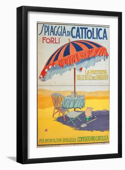 Travel Poster for Spiaggia di Cattolica,Italian Riviera, Unknown Artist, 20th c. Private collection-null-Framed Art Print