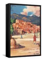 Travel Poster for Taos Pueblo-null-Framed Stretched Canvas