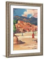 Travel Poster for Taos Pueblo-null-Framed Art Print