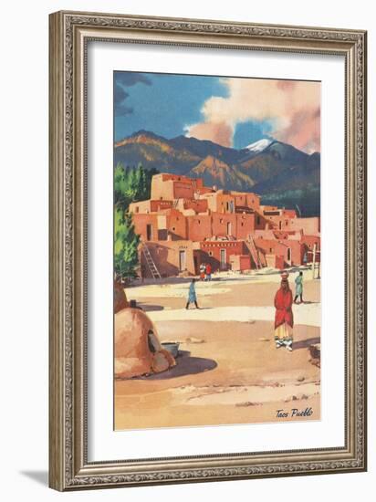 Travel Poster for Taos Pueblo-null-Framed Art Print