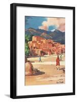 Travel Poster for Taos Pueblo-null-Framed Art Print