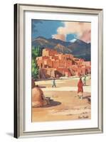 Travel Poster for Taos Pueblo-null-Framed Art Print