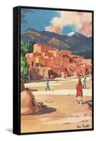 Travel Poster for Taos Pueblo-null-Framed Stretched Canvas