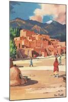 Travel Poster for Taos Pueblo-null-Mounted Art Print