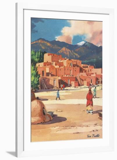 Travel Poster for Taos Pueblo-null-Framed Art Print