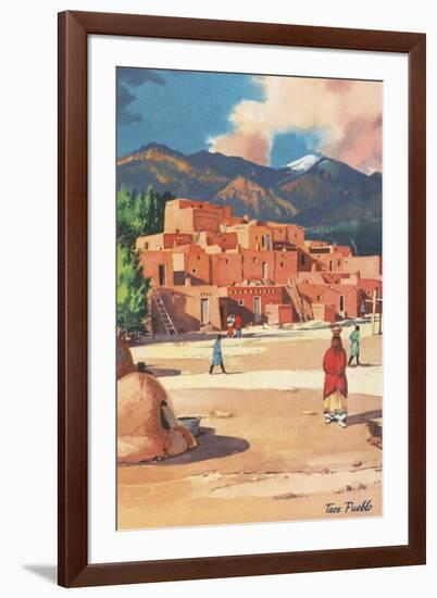 Travel Poster for Taos Pueblo-null-Framed Art Print