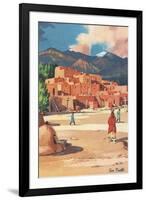 Travel Poster for Taos Pueblo-null-Framed Art Print