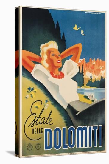 Travel Poster for the Italian Dolomites-Franz Lenhart-Stretched Canvas